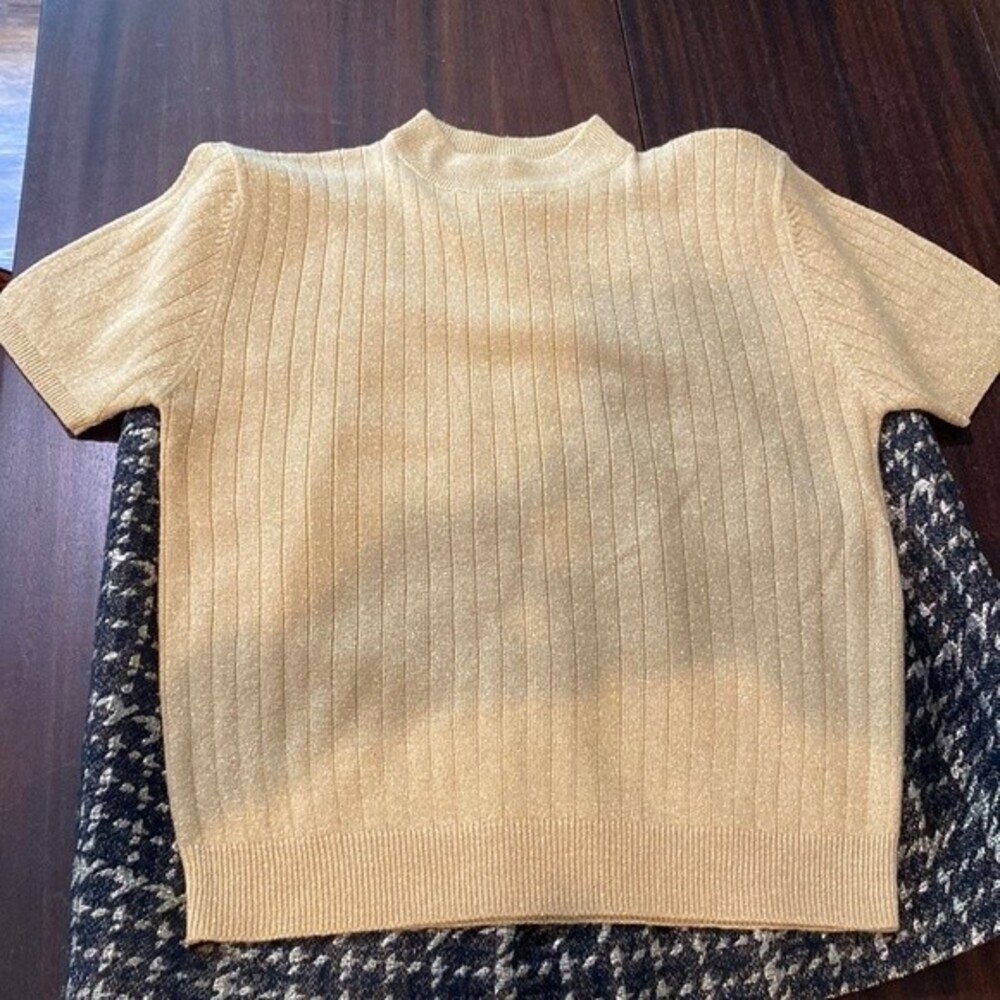 E130 Talbots Gold Mock Short sleeve sweater Women's Size L EUC